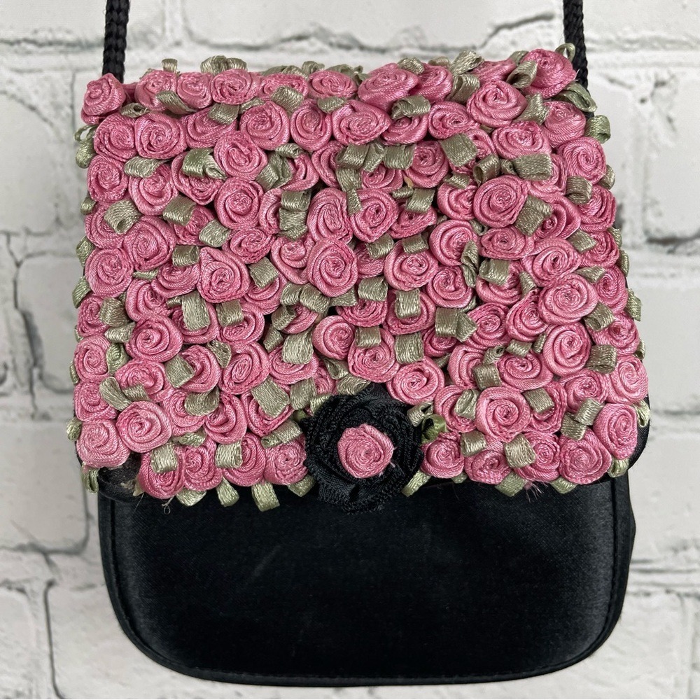 JULIE FELDMAN Pink Rosebuds Satin Small Purse